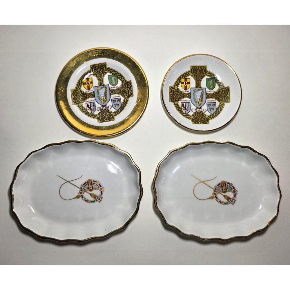 Vintage Arklow Pottery Irish Crest Dishes Lot of 4 Gold Trim Ireland